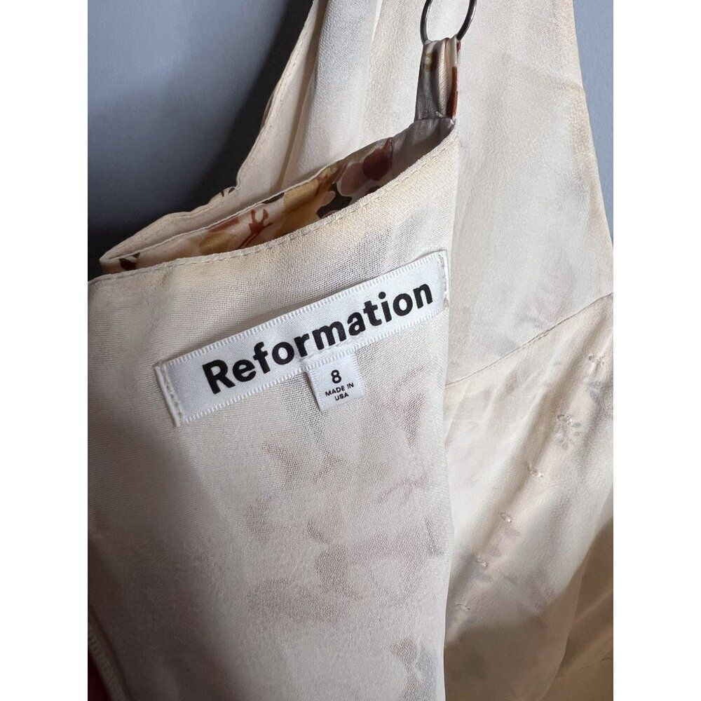 Reformation Esa Silk Dress Size 8 Bella Tan Floral‎ Maxi V Neck Gown - Picture 10 of 10